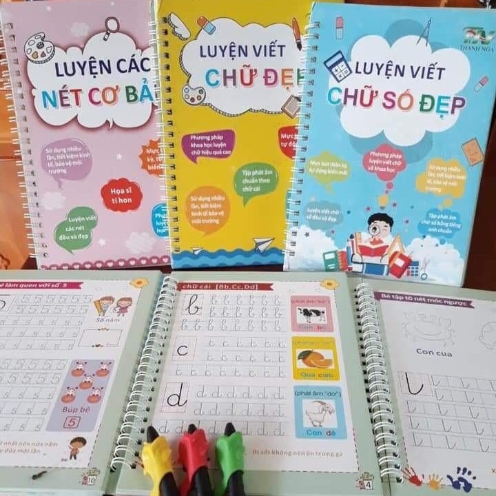 Combo 3 quyển tập viết chữ,tập viết số, nét cơ bản thần kỳ tự xóa dùng mãi mãi