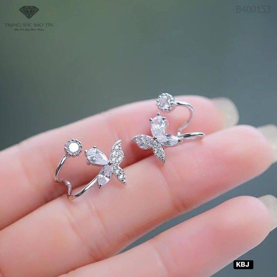 Bông tai nữ bạc đẹp xinh xắn, khuyên tai kẹp vành hình cánh bướm / Trang sức Bibi silver cam kết hàng chuẩn