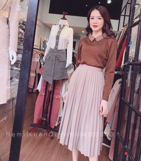 chân váy xếp ly cạp chun
