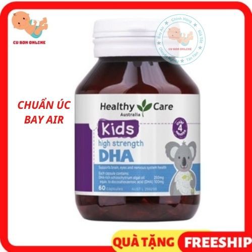 Viên uống bổ sung DHA Healthy Care Kid’s High DHA Úc (60 viên) bổ sung omega-3 cho trí não bé từ 4 tháng tuối thông minh