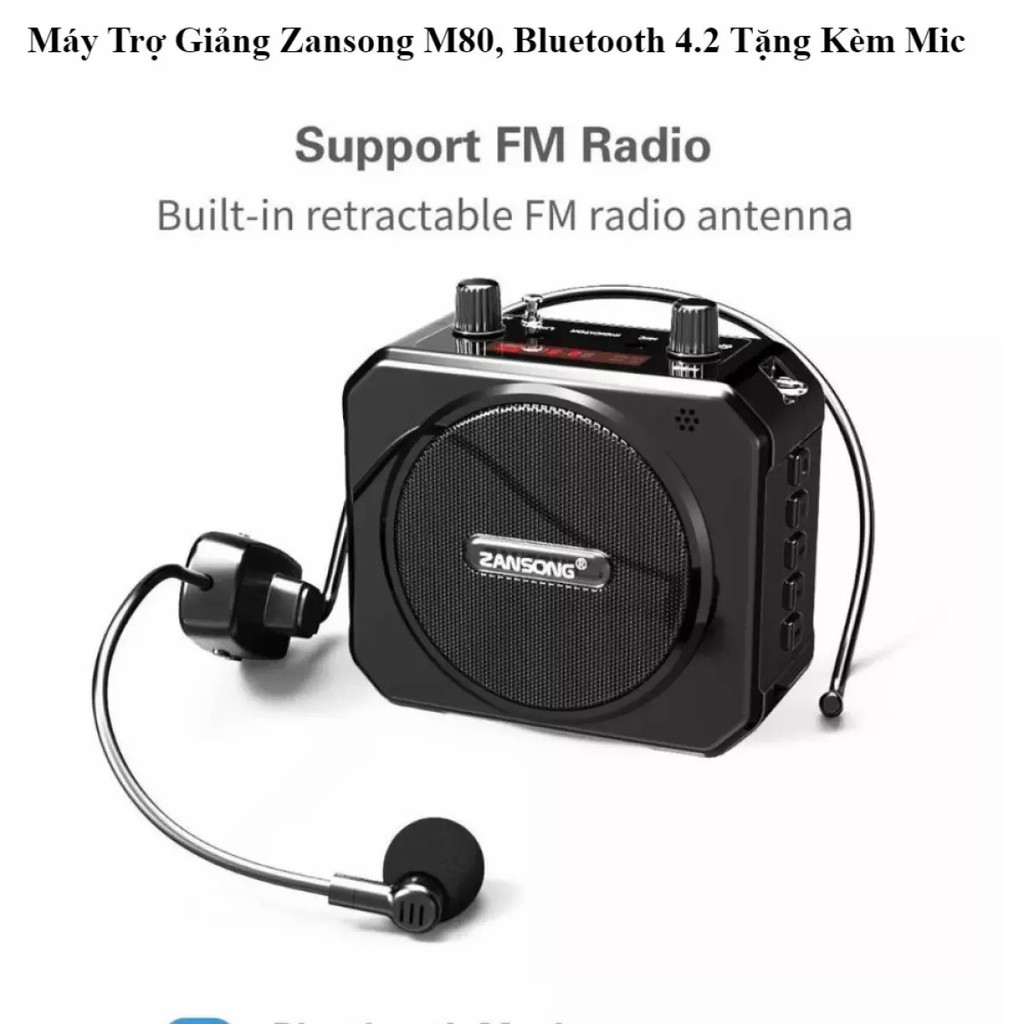 [CHÍNH HÃNG] Máy trợ giảng đa năng không dây bluetooth Zansong M80 chính hãng giá rẻ dành cho giáo viên, hướng dẫn viên