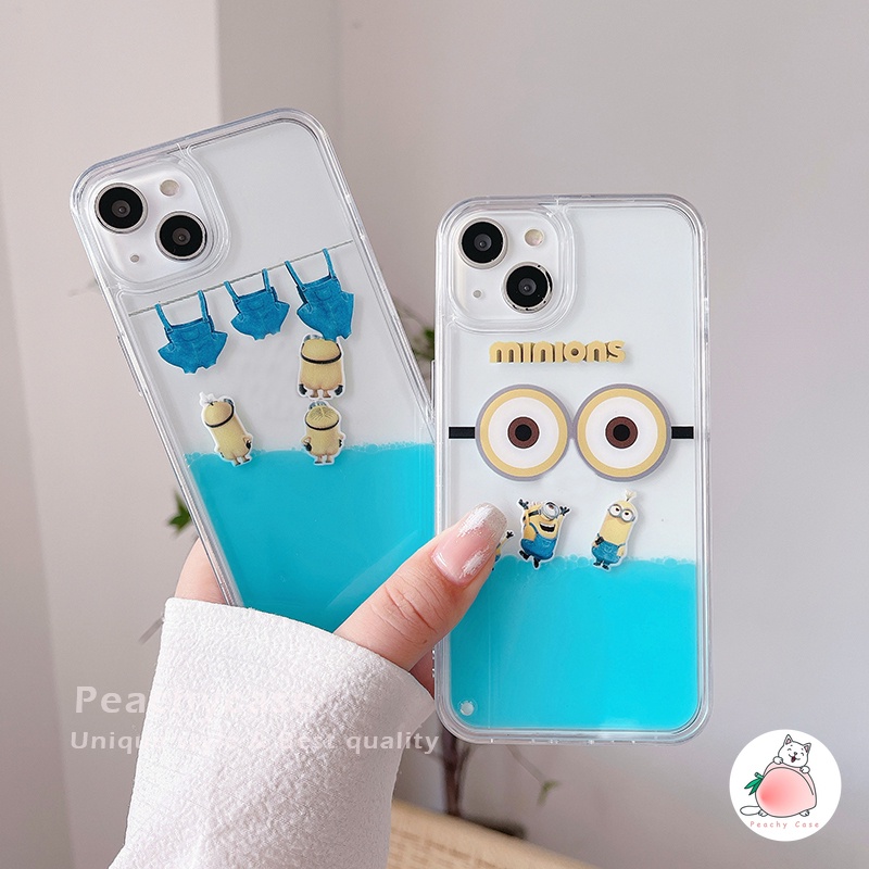 Ốp Điện Thoại Nhựa PC Cứng Trang Trí Cát Kim Tuyến Hình Minions Cho iPhone 14 13 12 Pro Max 11 Xr 6 7 8 Plus Xs X