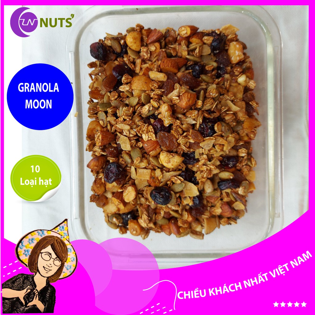 Granola MOON Lê Nguyệt Nuts 1kg, hạt và quả khô tẩm mật ong, mix nuts, ăn vặt healthy, ngũ cốc giảm cân