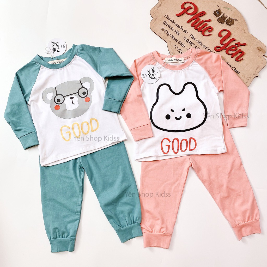 Sale !!! Bộ Dài Minky Mom Cotton 100 %  Phối Tay In Họa Tiết Voi-Good Cho Bé_Super Sale ( 9-19kg) (1314)