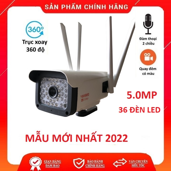 Camera yoosee 5.0MP 4 râu Xoay ngoài trời Mẫu Mới 2022, 36 Led siêu nét, có màu ban đêm, đàm thoại 2 chiều