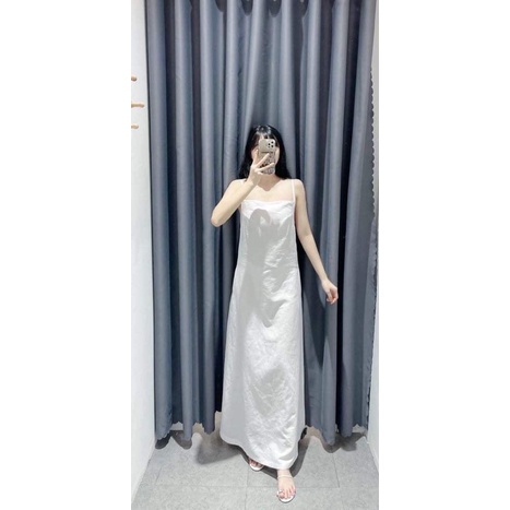 đầm 2dây linen hở lưng