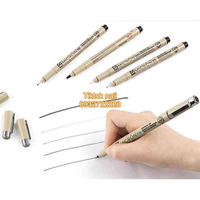 Bút mực màu đen vẽ hoa tiết nail sakura micron nét