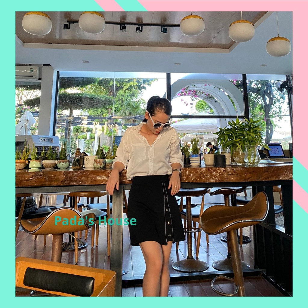 Chân váy chữ A đính cúc chỉ nổi, dáng công sở trẻ trung, màu đen [CV2] | BigBuy360 - bigbuy360.vn