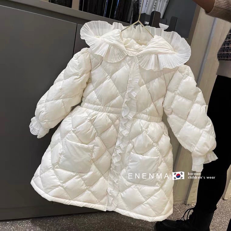 Áo khoác cotton lụa dáng dài phối ren kiểu công chúa thời trang mùa đông 2021 dành cho bé gái