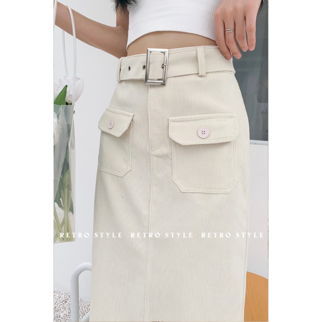 Chân váy nhung dáng dài kèm đai mã 1461 Retrostyle
