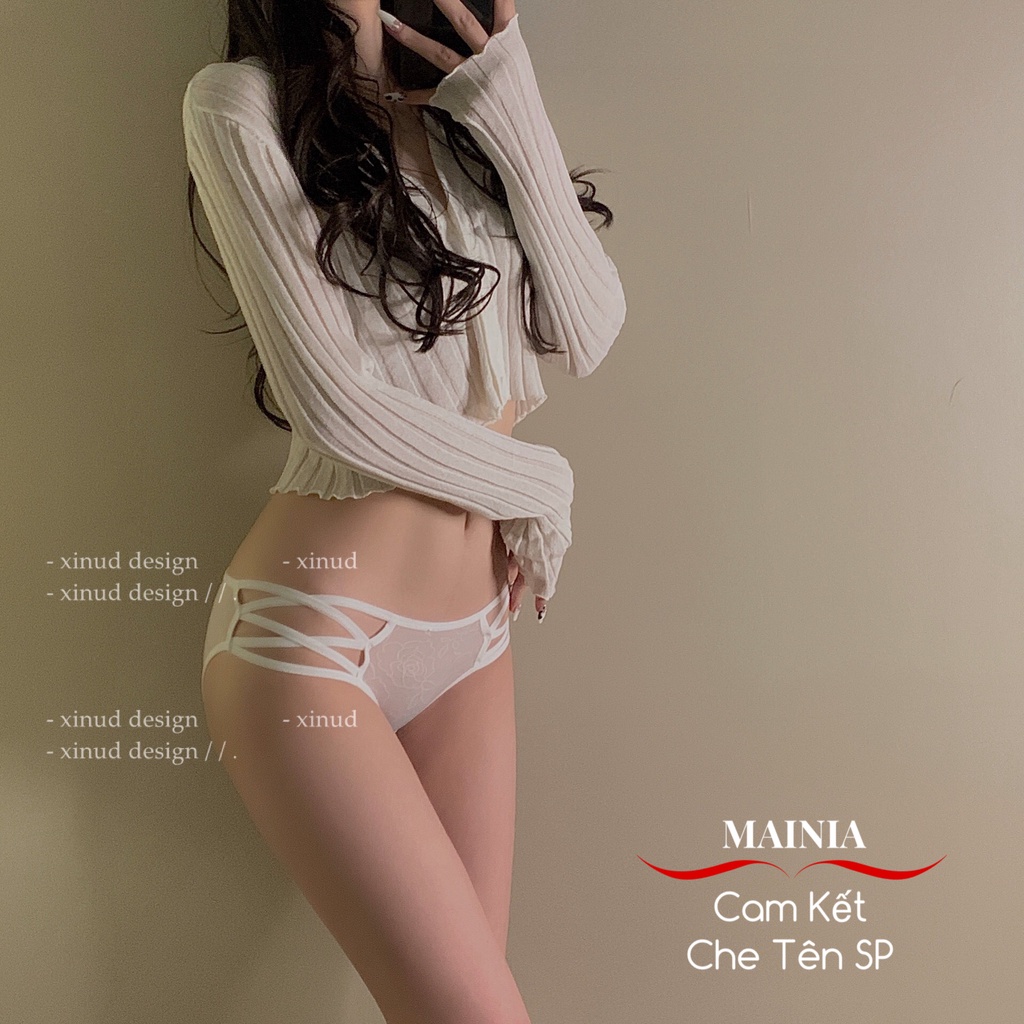 Quần Lót Ren Hoa Hồng Phối Dây Chéo Sexy Gợi Cảm Hai Màu Trắng Đen Co Giãn Thoáng Mát Mainia Shop