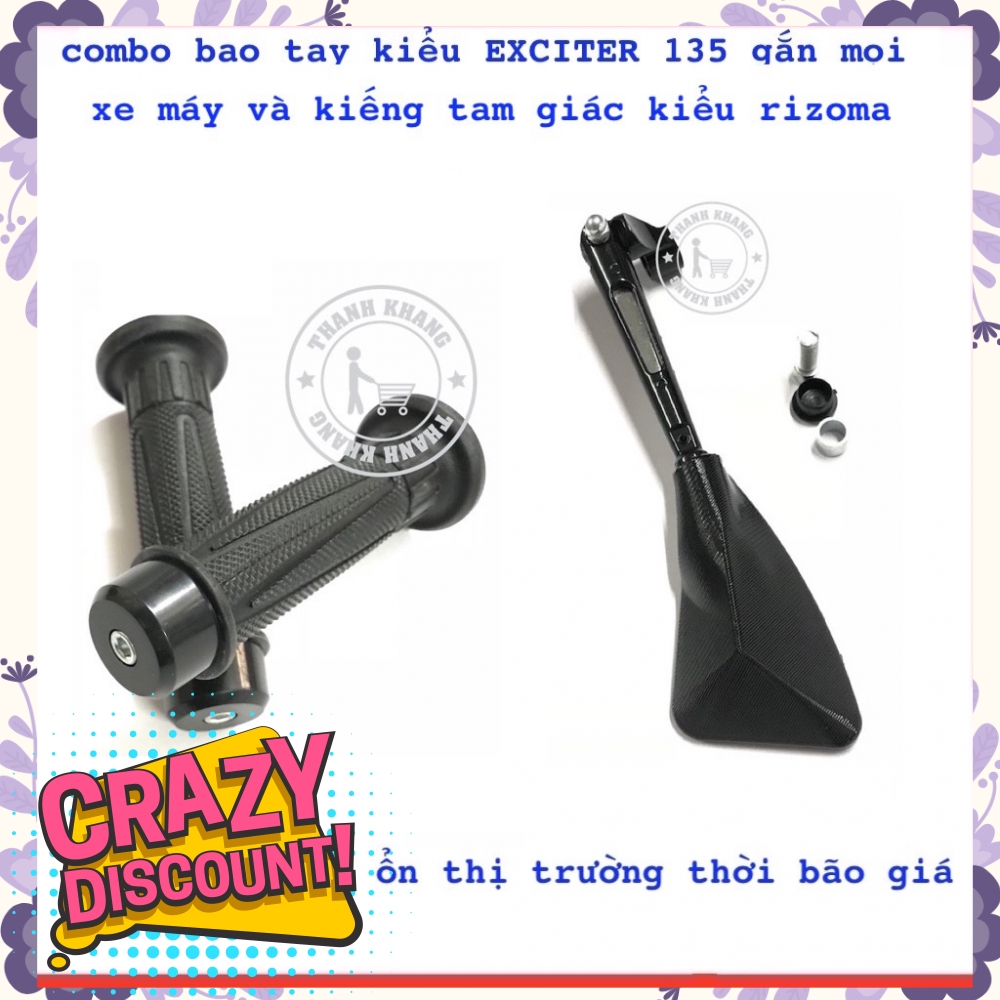 Combo bao tay kiểu Exciter 135 màu đen và kiếng tam giác màu đen gắn mọi loại xe máy thanh khang  006001077  006000865