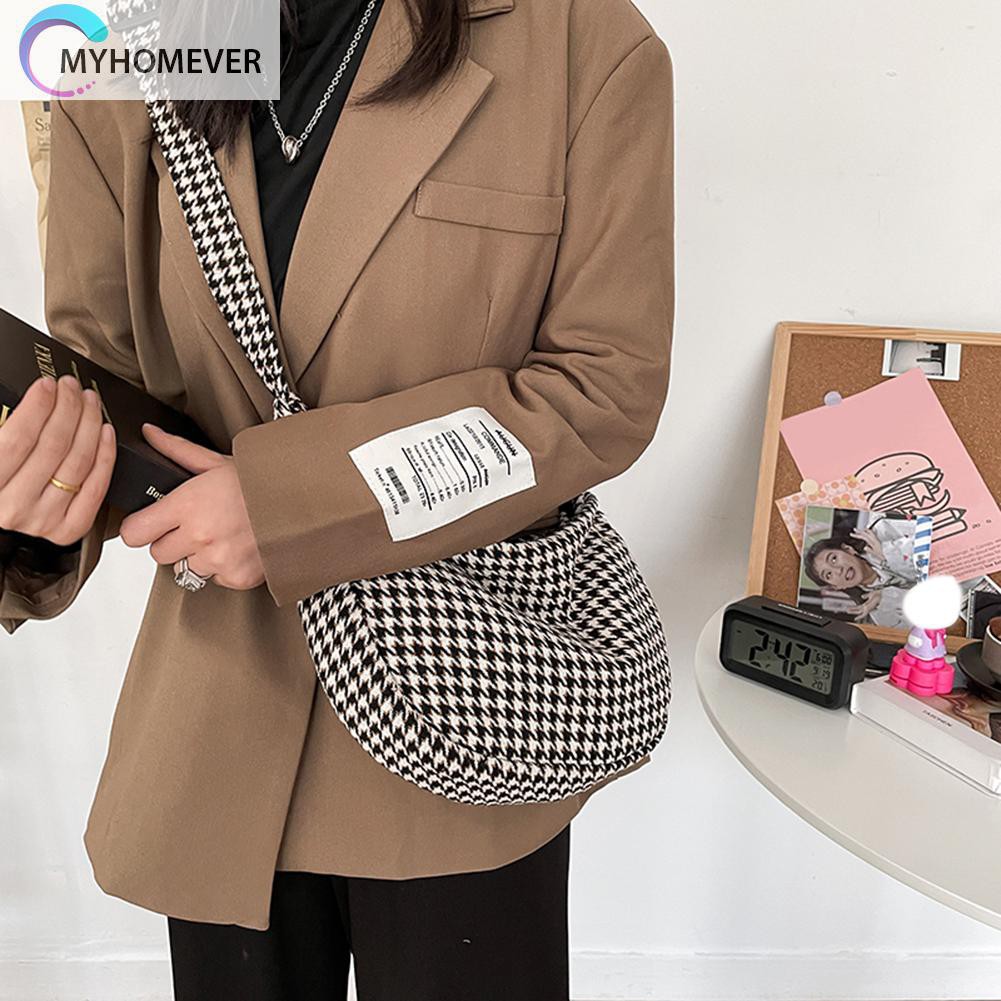 túi Retro Plaid Pattern Shoulder Handbag Women Woollen Messenger Dumpling Bags nữ