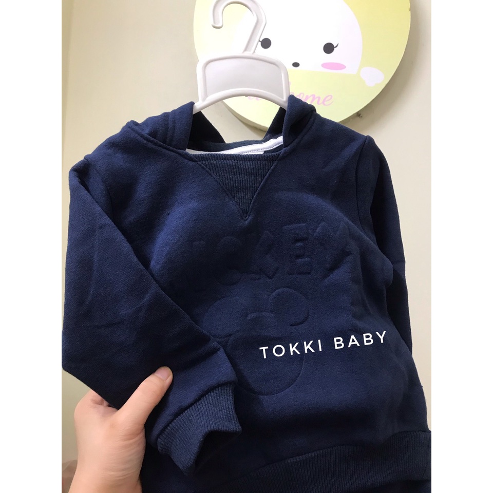 Bộ nỉ bông hodie tai gấu màu navy cho bé BHM004