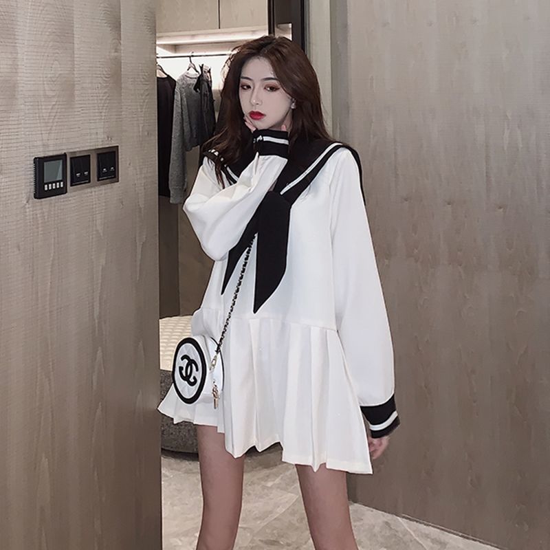 Đầm Chữ A Tay Dài Dáng Rộng Phong Cách Retro Cho Nữ