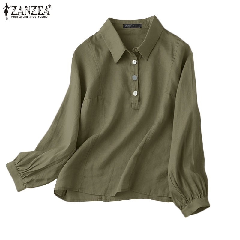 Áo sơ mi ZANZEA tay dài cổ bẻ dáng rộng phong cách vintage cho nữ