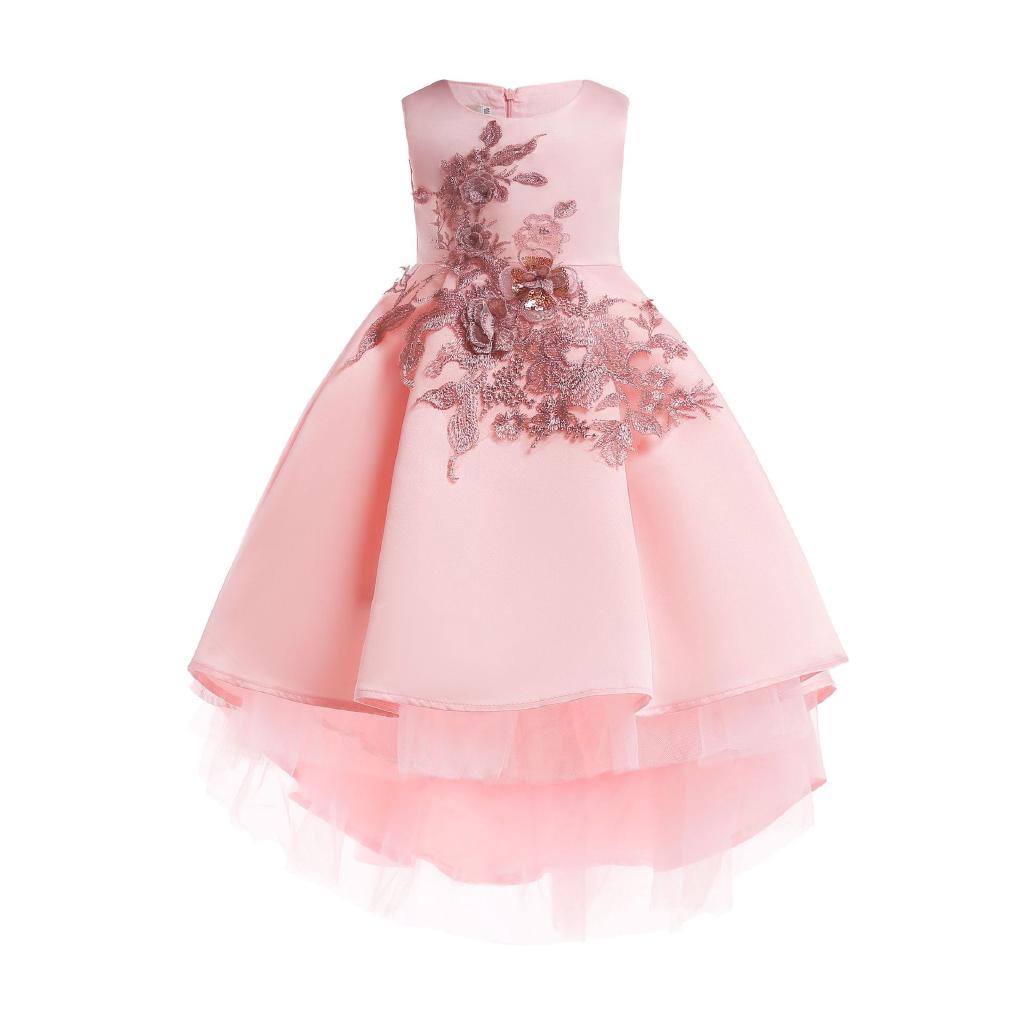 Đầm xòe cotton cộc tay thêu hoa xinh xắn cho bé gái