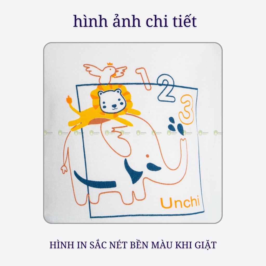 Bộ Sơ Sinh Bé Gái, Bé Trai UNCHI Vải Thun Lạnh Hoạ Tiết Động Vật Viền Cổ, Bộ Đồ Cho Bé Mặc Hè Thoáng Mát UN2201