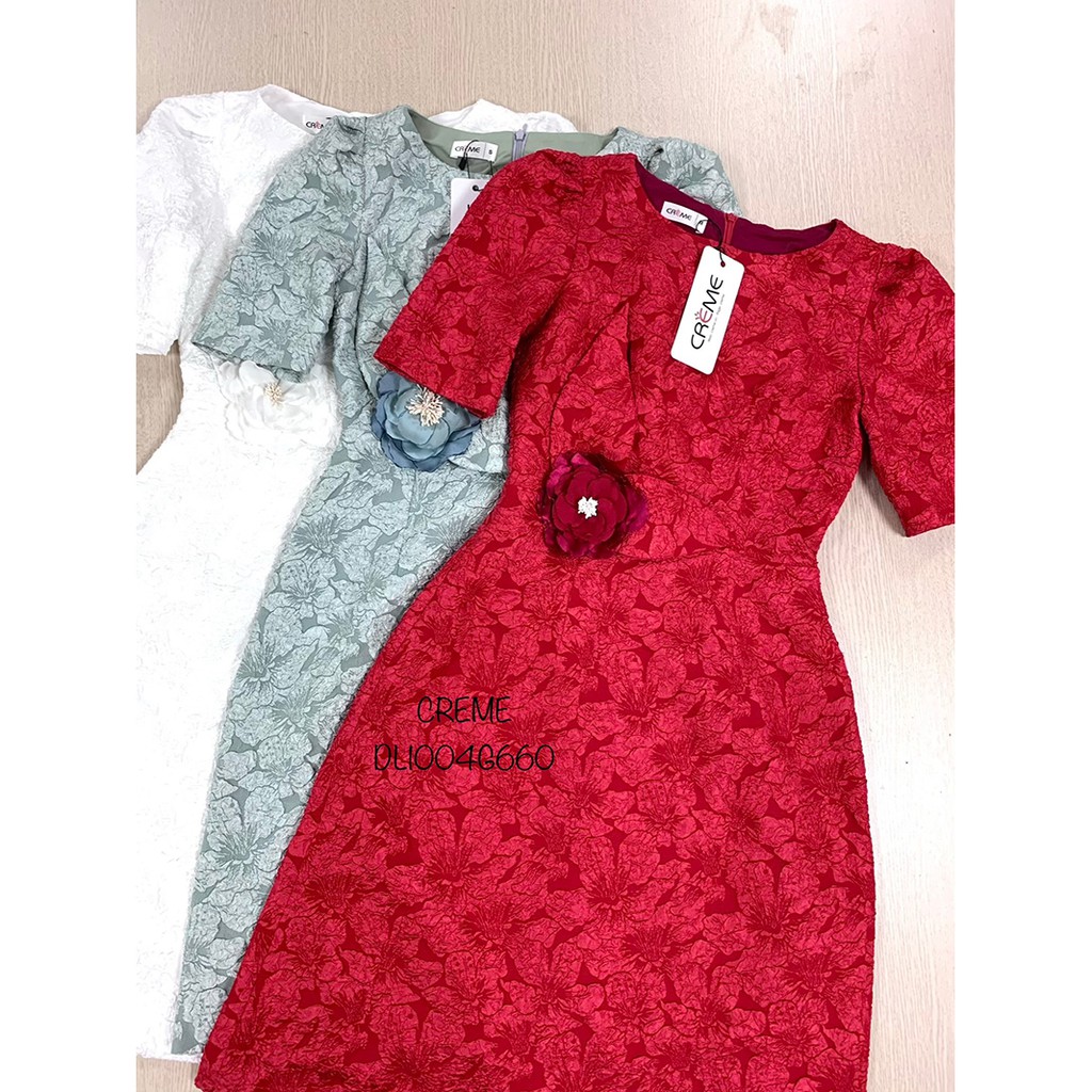 Đầm ôm chiết hoa trái DL1004 CREME | BigBuy360 - bigbuy360.vn