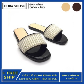 Dép nữ thời trang cao cấp DORA DN03 - Quai da đính đá sang chảnh