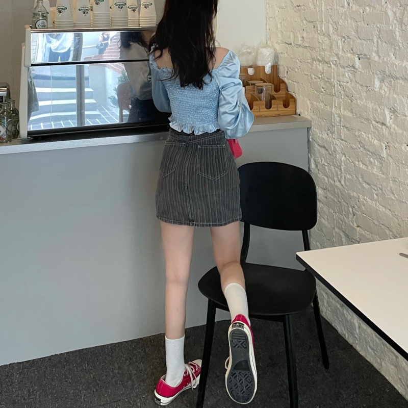 chân váy jean Chữ A Lưng Cao Kẻ Sọc Thời Trang Mùa Hè 2 Màu Cho Nữ | BigBuy360 - bigbuy360.vn