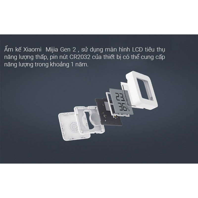 Nhiệt kế ẩm Xiaomi Mijia Gen 2 thiết kế màn hình điện tử nhỏ gọn, đo chính xác độ ẩm và nhiệt độ phòng