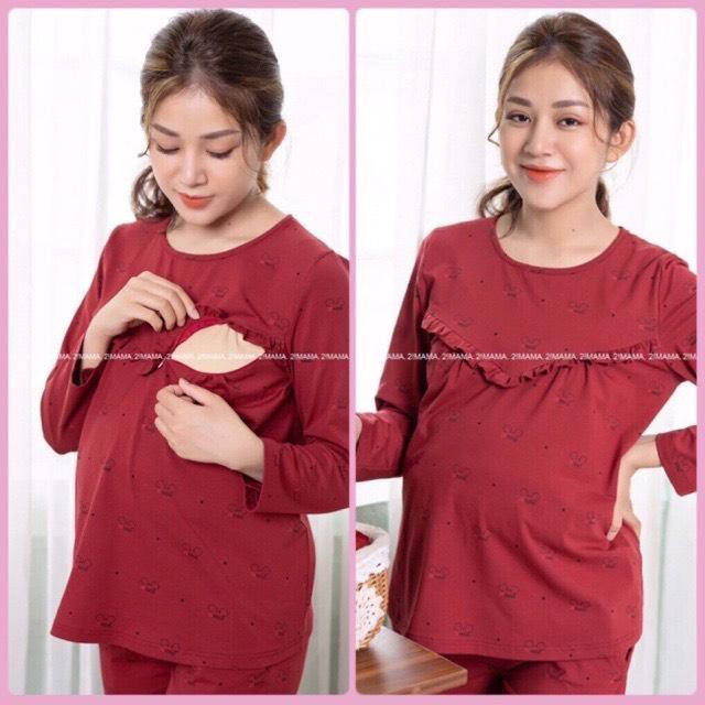 Bộ đồ bầu chất cotton mặc bầu và sau sinh có khoa kéo cho con bú BD900