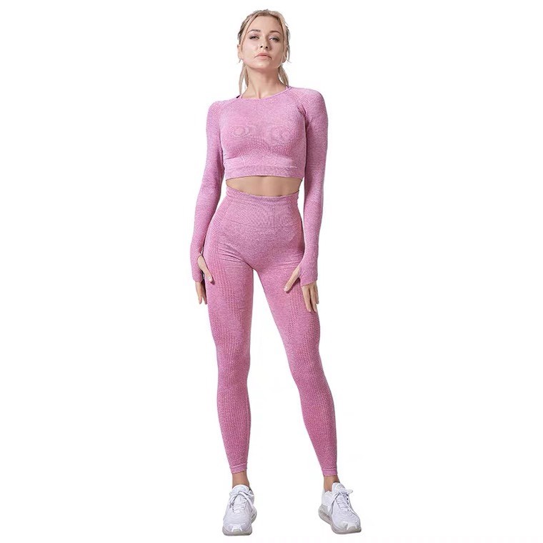 Set quần áo tập gym yoga và các môn thể thao tay dài chất liệu dệt siêu co giãn-D08