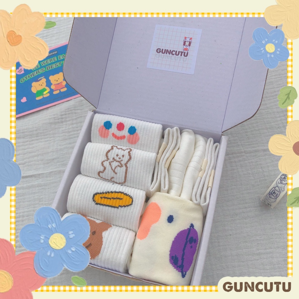 Set vớ trắng phối sẵn thêu họa tiết cute làm quà tặng - Guncutu
