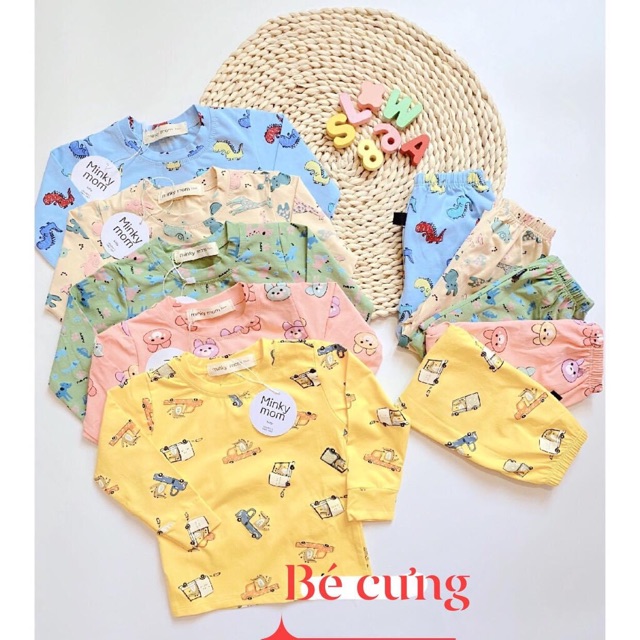 Bộ cotton dài tay họa tiết cho bé trai bé gái