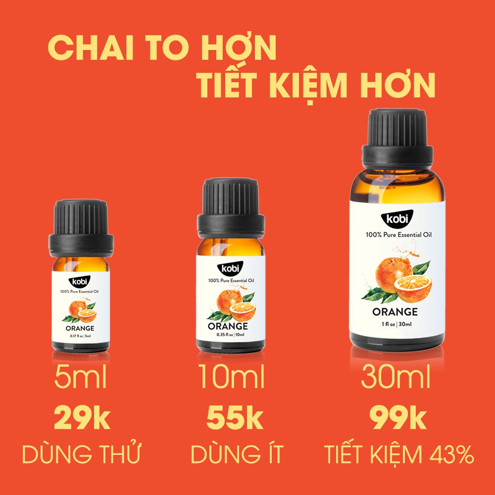 Tinh dầu Cam Ngọt Kobi Orange essential oil giúp thơm phòng, chống trầm cảm, kích thích miễn dịch - 10ml