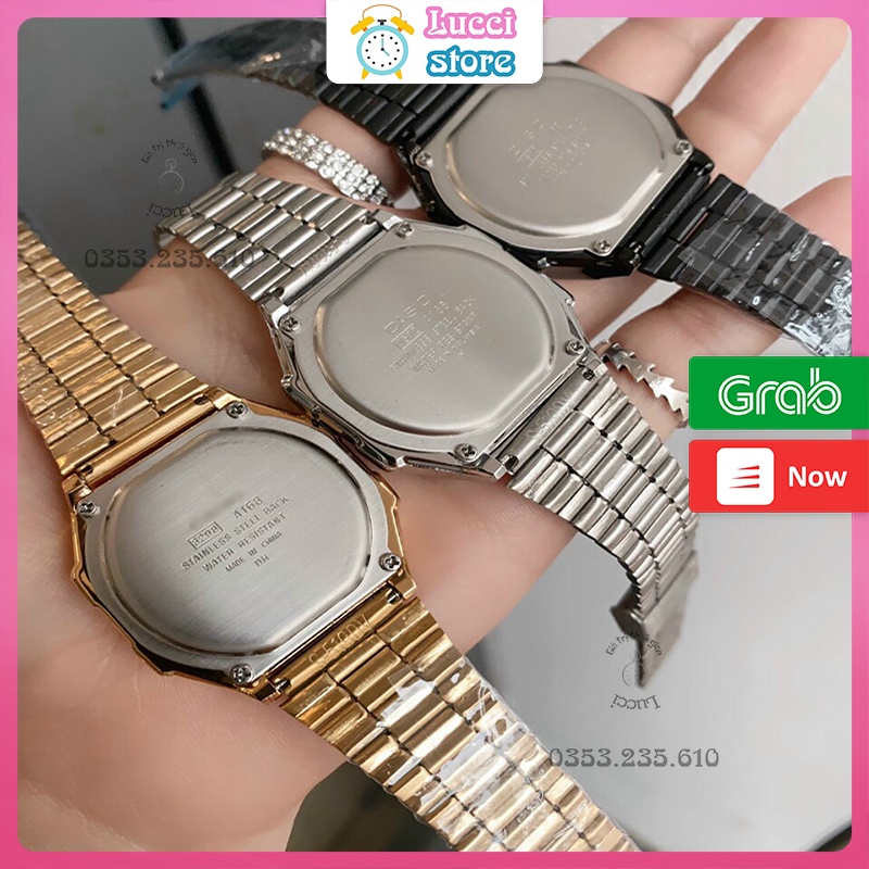 Đồng hồ Nam Nữ điện tử tráng gương A168, đồng hồ cảm ứng màn hình LED dây thép không gỉ mặt vuông | BigBuy360 - bigbuy360.vn