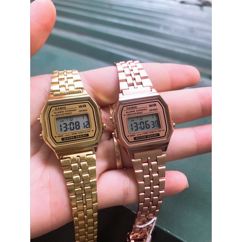 ĐỒNG HỒ ĐÔI NAM NỮ, ĐỒNG HỒ ĐIỆN TỬ THỜI TRANG CASIO A159 DÂY THÉP KHÔNG GỈ