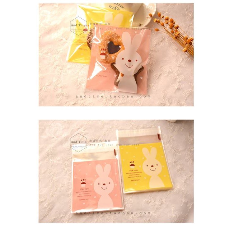 Set 10, 20, 50 túi kiếng đựng bánh cookie, quà tặng thỏ vàng, thỏ cam 10 x 10 cm