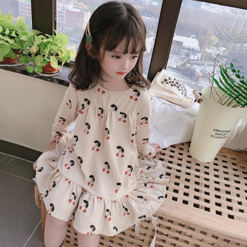 Đầm Công Chúa Tay Dài Hoạ Tiết Hoa Cho Bé Gái