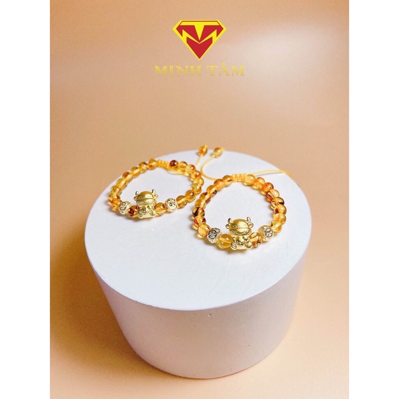 Vòng tay hổ #phách con giáp trâu bạc mẫu mới-Minh Tâm Jewelry