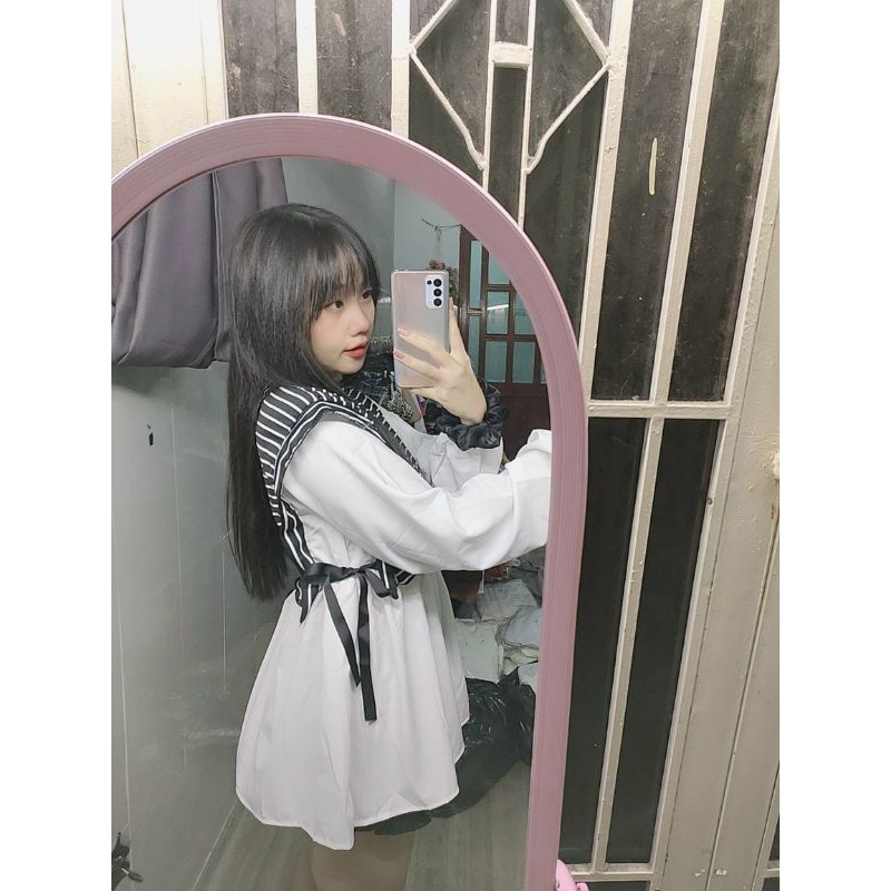 Áo babydoll phôm rộng phối sọc đen cao cấp_UTN