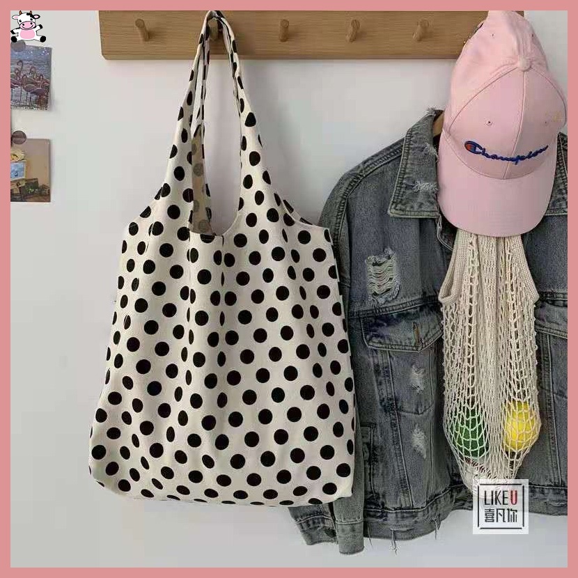 Túi Tote Đeo Vai Vải Canvas Cỡ Lớn In Họa Tiết Thời Trang Hàn Quốc Mới 2021 Cho Nữ