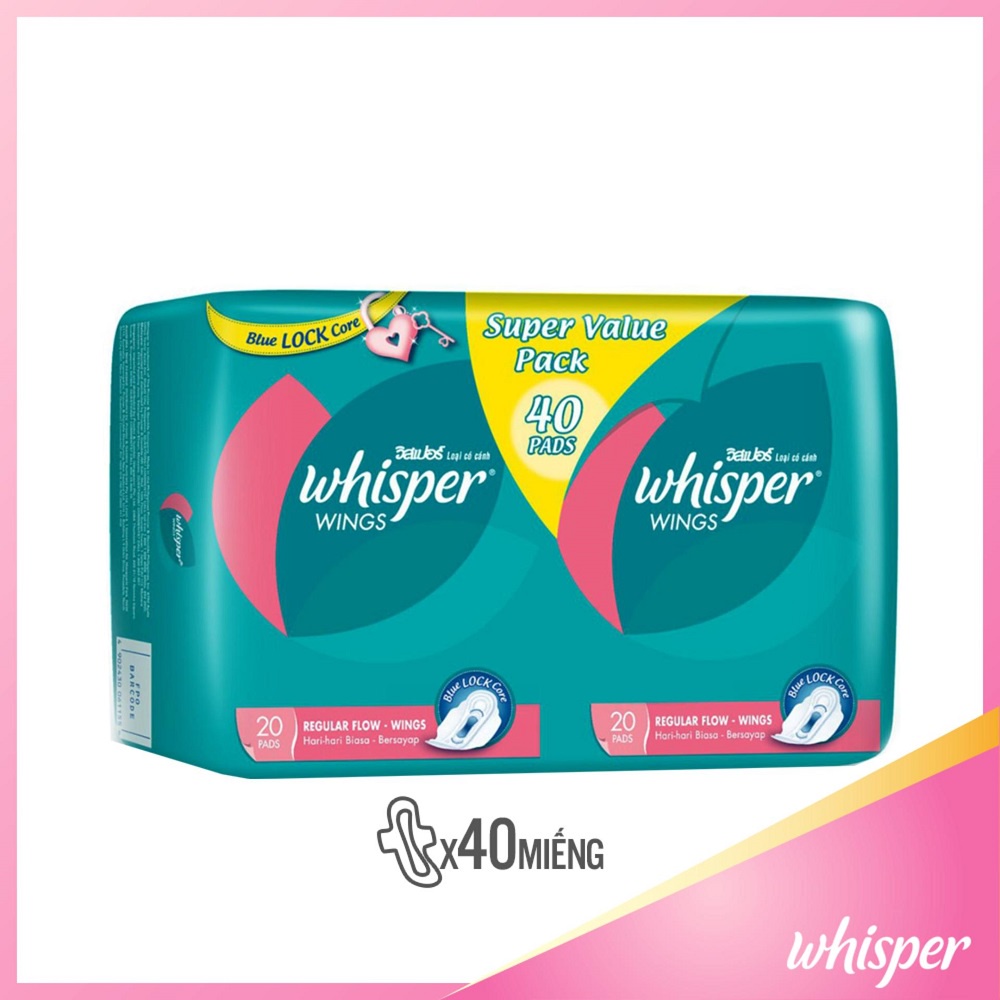 Băng Vệ Sinh Whisper Dòng Cơ Bản Có Cánh Cho Ngày Thường (40 Miếng)