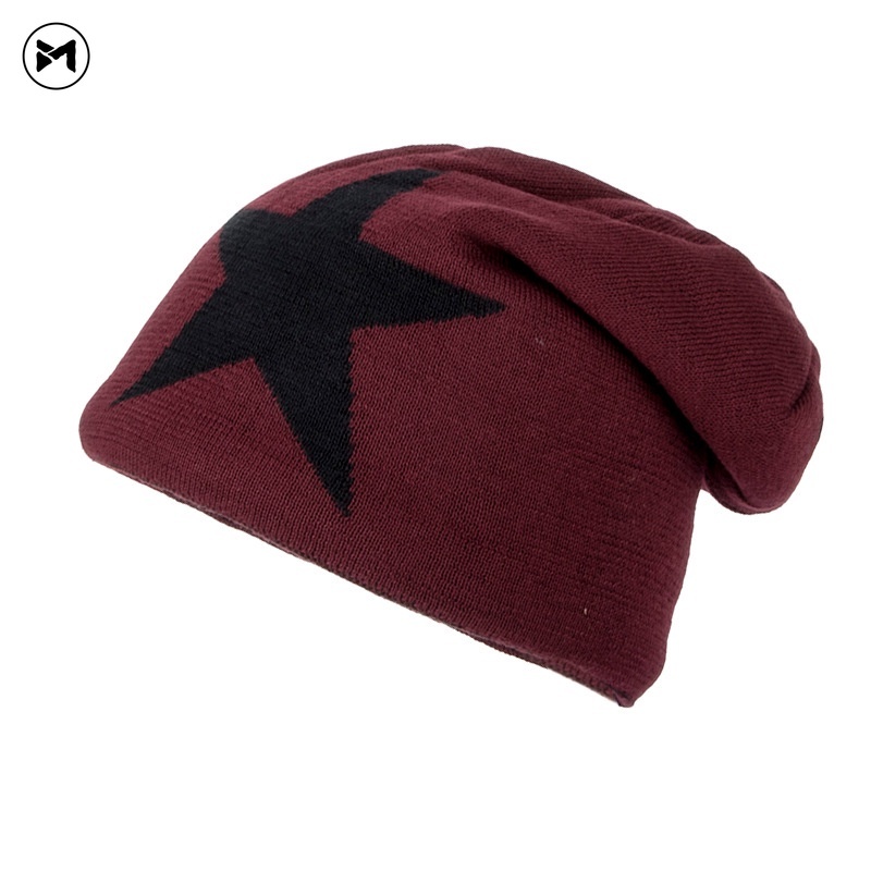 Mũ Len Trùm Đầu Đính Ngôi Sao Năm Cánh Thời Trang Mùa Đông Hàn Quốc