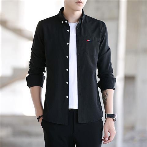 Áo Sơ Mi Nam Dài Tay Màu Trắng Đen Phong Cách Hàn Quốc Size M-5XL#Nút Áo topmen