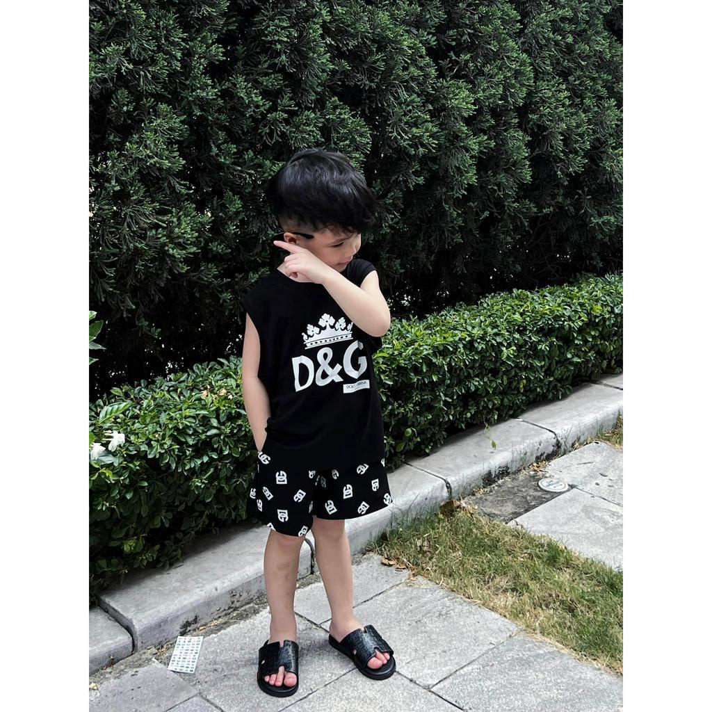 Bộ áo Ba lỗ quần short D&amp;G vương miện quần họa tiết cho bé , set tank top bé trai unisex , Kid_genz