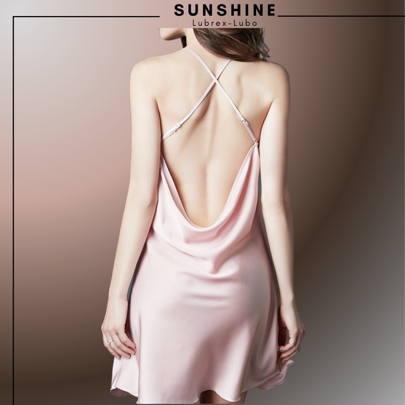 Váy ngủ hai dây lụa satin sexy cao cấp Đầm mặc nhà gợi cảm quyến rũ hở lưng dây chéo lưng SUNSHINE LUBREXLUBO-COTRON