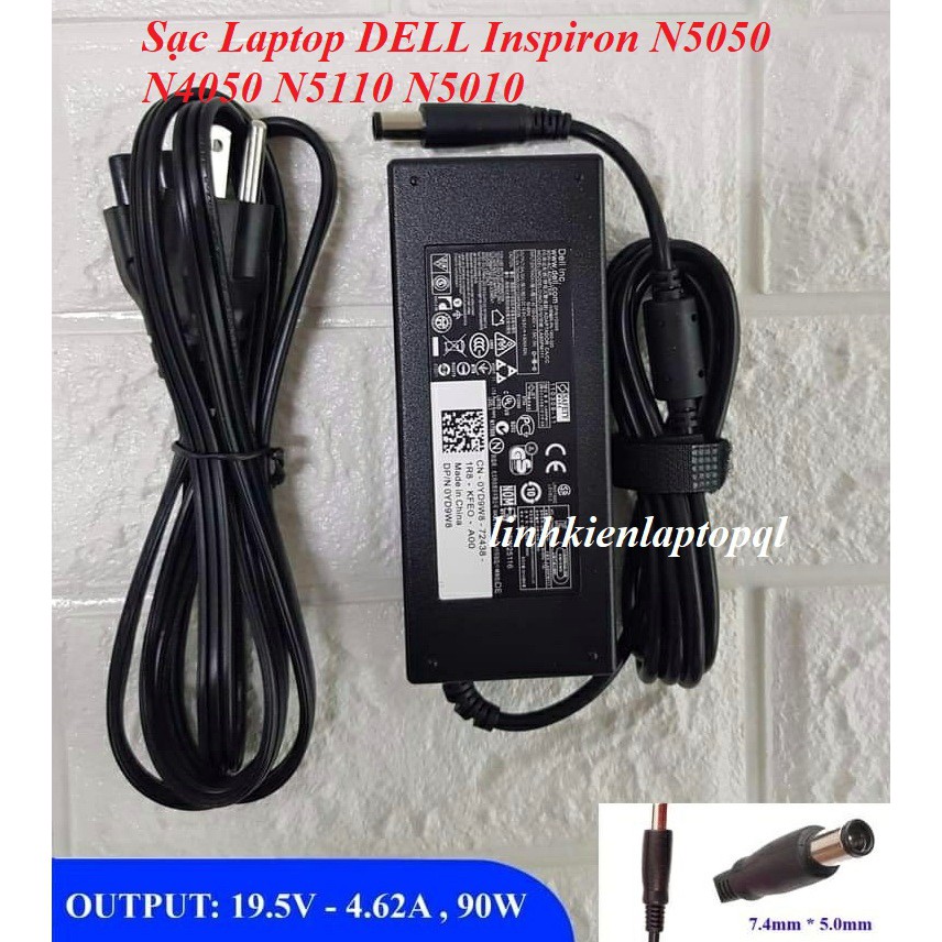 Sạc Laptop DELL Inspiron N5050 N4050 N5110 N5010 19.5V - 4.62A (90w) Chân Kim To kích thước 7.4mm x 5.0mm - Nhập Khẩu