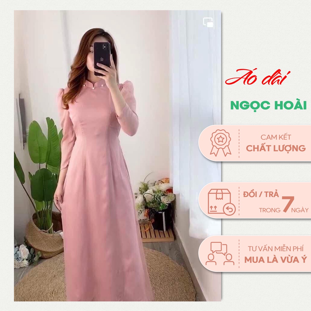 Áo Dài Cách Tân Thiết Kế Đủ Màu Trắng, Hồng, Xanh Có Đính Hạt Ngọc Phần Cổ Đơn Giản Nhưng Sang Trọng Tạo Điểm Nhấn