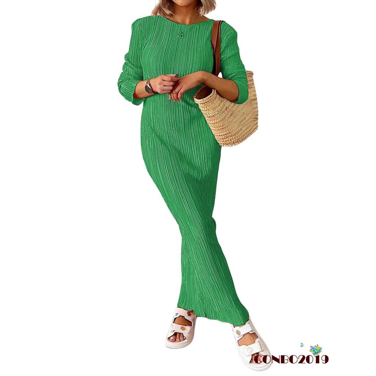 Đầm ôm Dài Tay Cổ Tròn Màu Sắc Nhã Nhặn Thời Trang