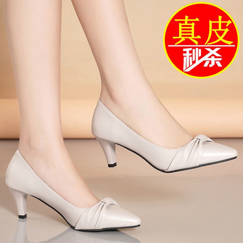 Giàygiày 7cmgiày caodép đế caodép cao từGiàyDép Nữ giày sandal 7cmdép gótgiày nữ caoGuốc/Dép nữdép thời trang ☃high-end leather women s shoes spring 2021 new single summer mid-heel all-match stiletto black high-heeled work