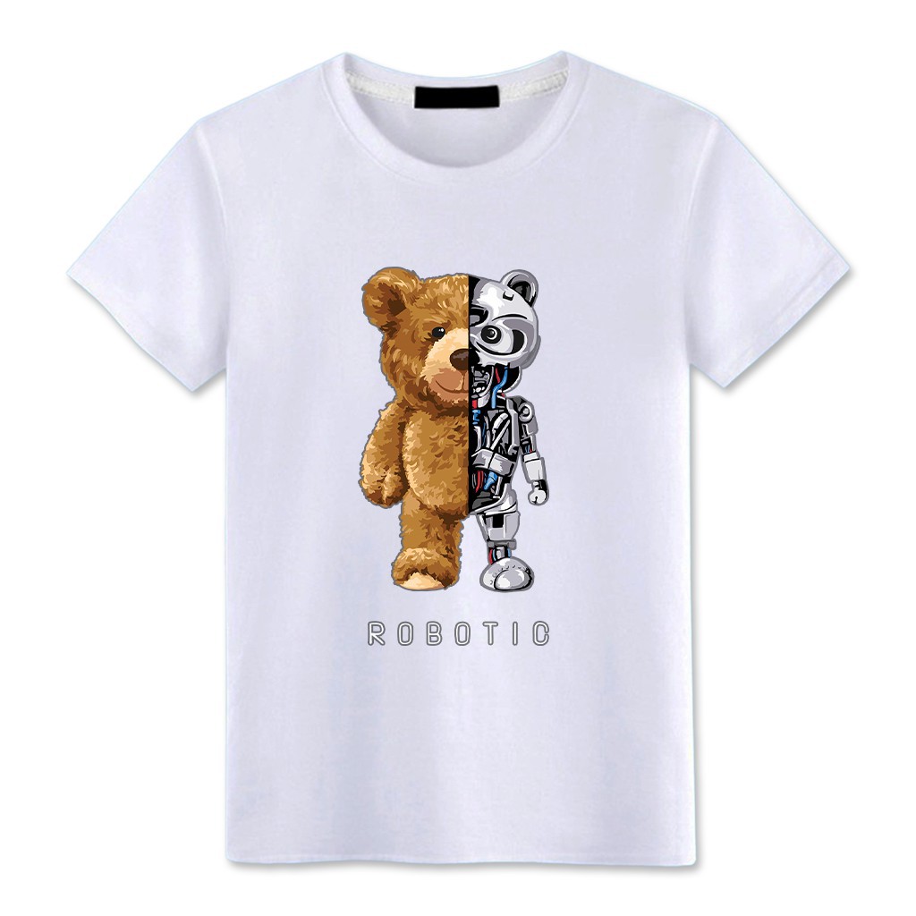 Áo thun unisex ngắn tay không cổ in hình GẤU ROBOTIC hợp thời trang - Bộ sưu tập áo phông gấu moschino cá tính | BigBuy360 - bigbuy360.vn