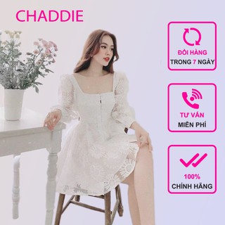Đầm dự tiệc, dạo phố chất ren hoa xòe nhẹ phối nút tay dài - Mã T94
