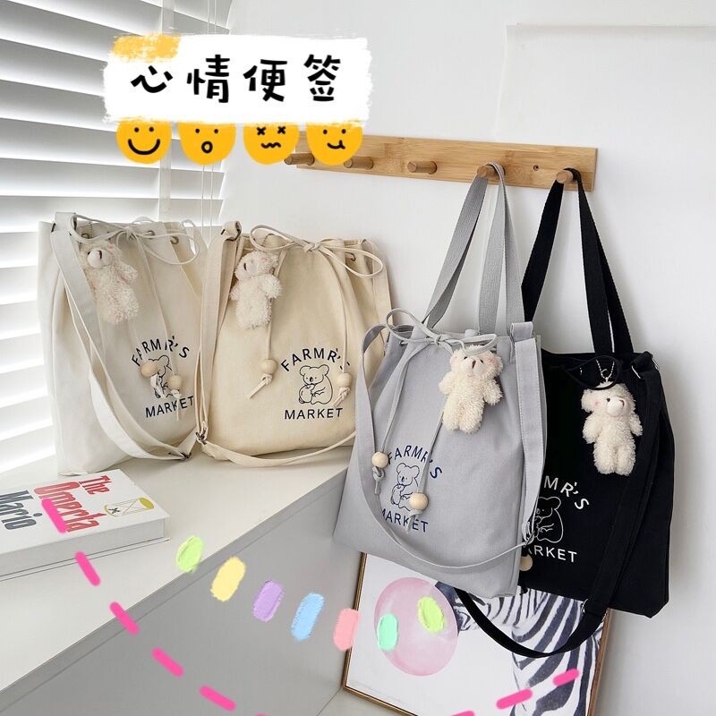 Japanese New Canvas Bag Female Students Korean Ins Shoulder Messenger Bag Large Capacity Tutoring Bag Wild Handbag